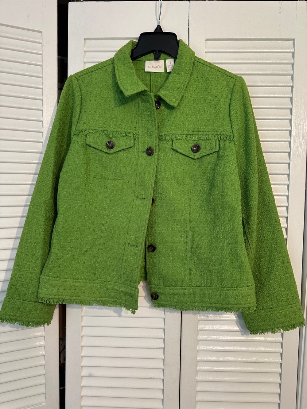 Chico's Lime Green Tweed Button Jacket